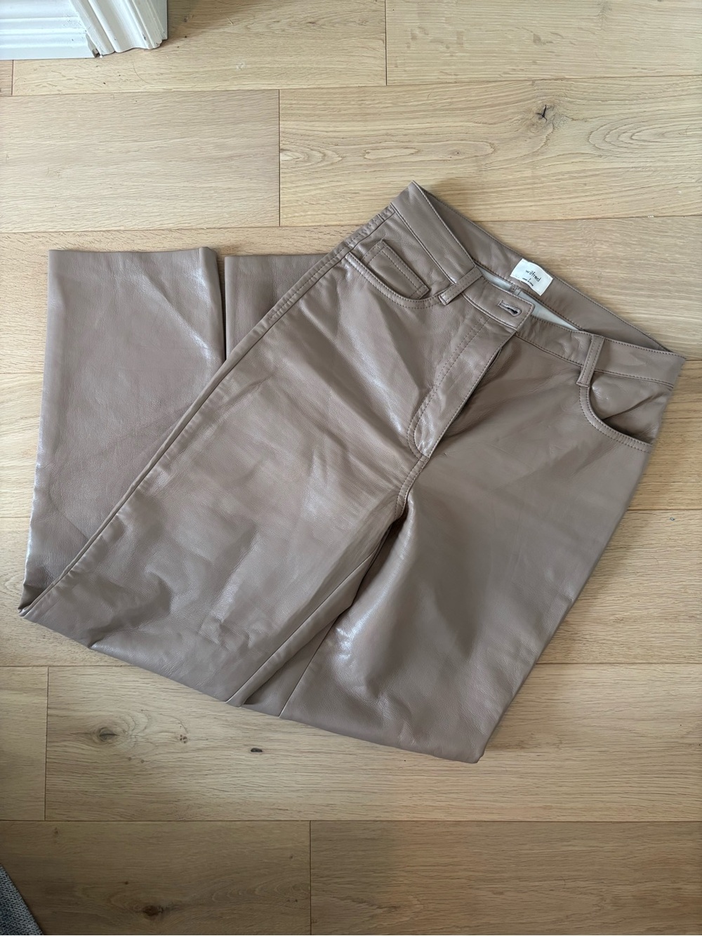 Aritzia Taupe Faux Leather Straight-Leg Pants